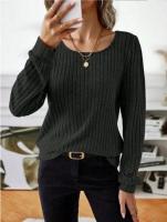 Suéter de Manga Larga para Mujer Jersey Informal a Rayas Verticales, Holgado, Color Sólido, Cuello Redondo, Moda de Otoño 2025 - details 27
