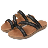Sandalia grande hueco fondo plano agua diamante arrastrando sandalias viento bordado cómodos zapatos de mujer verano - details 1