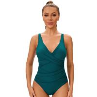 2025 nuevo traje de baño Sexy de una pieza cruzado con cuello en V para mujer, traje de baño de talla grande para mujer, trajes de baño de talla grande, ropa de playa de verano XXL - details 3