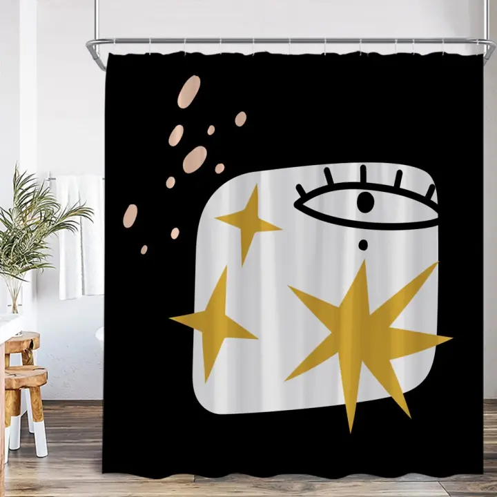 Cortina de ducha abstracta geométrica de mediados de siglo, hoja de flor, decoración de baño minimalista nórdica, cortina de bañera de poliéster moderna - 1