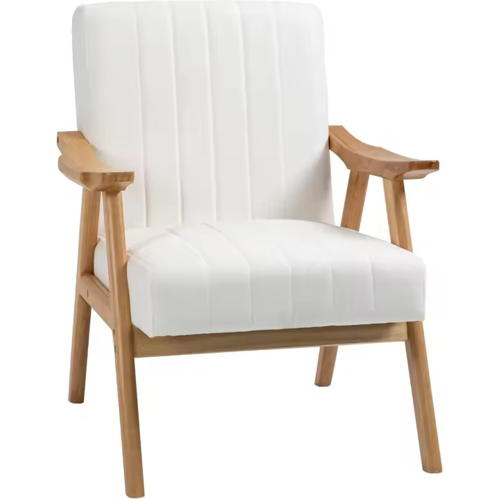 Butaca de Salón Sillón Relax Estilo Nórdico Tapizado en Terciopelo con Asiento y Respaldo Acolchados Patas de Madera para Oficina Dormitorio 68x74x82 cm Crema - 1