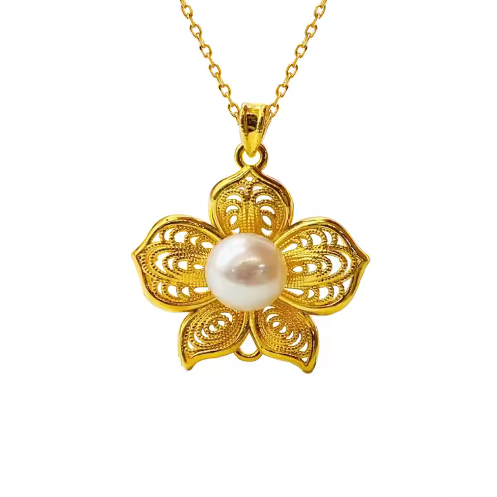 Elegante Collar de Perlas de Agua Dulce Natural de 18K Oro Certificado Longitud de 45cm - 1