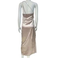 Vestido de fiesta elegante de color liso con un hombro largo para mujer, dobladillo de alta puntuación con pliegues en la cintura - details 13
