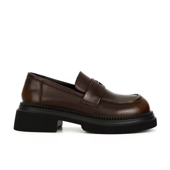 Mocasines perezosos de suela gruesa pulida retro, zapatos de cuero pequeños de gran tamaño para mujer - 1
