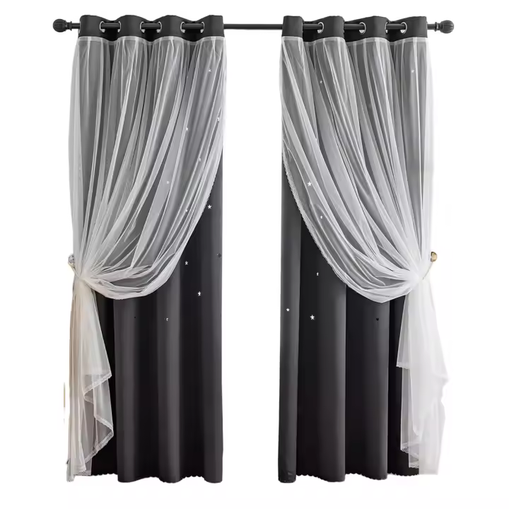 Cortinas de Dormitorio de Doble Capa Aislantes Térmicos Opaques con Ojales Protección UV,1 pieza - 1