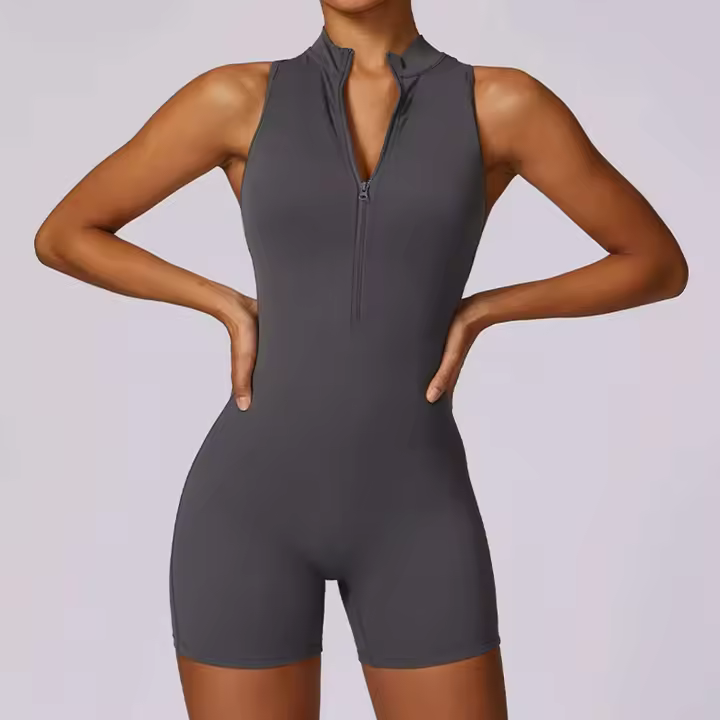 Monos deportivos sin mangas V Back Scrunch Traje de yoga de una pieza con cremallera - 1