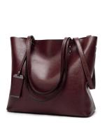 Bolso de cuero encerado para mujer, bolsa de hombro con doble correa, sencillo, para compras, 2022 - details 1