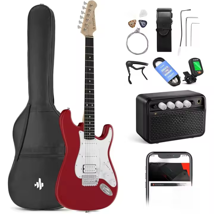 Guitarra Eléctrica para Principiantes 39 Pulgadas, Pastillas S-S-H, Amplificador, Bolsa, Correa, Cuerdas, Afinador, Cable, Púas, DST100 - 1