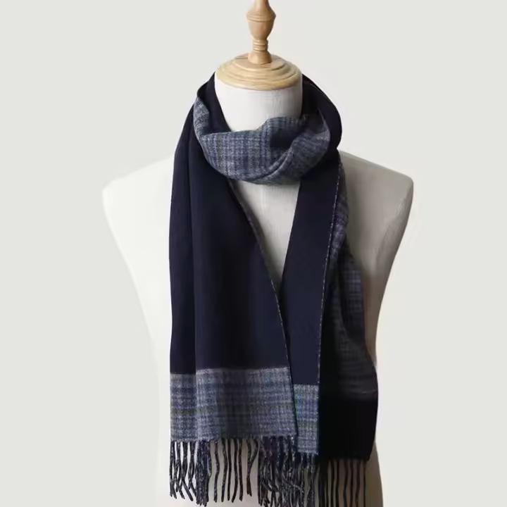 Bufanda de lana gruesa y cálida para hombre, Jacquard de doble cara, Cachemira, a cuadros, patrón de puntos de rejilla de mil pájaros, otoño e invierno - 1