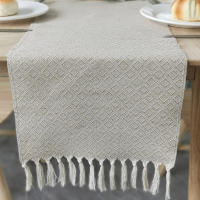 Camino de mesa tejido para boda, mantel de algodón con borlas, estilo granja, para fiesta, cocina, comedor - details 1