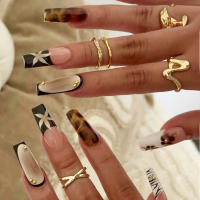 Pure handwearable uñas estampado leopardo explosivo flash sensación avanzada uñas falsas champán ojo de gato manicura francesa uñas removibles - details 0