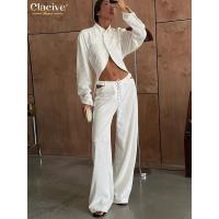 Conjunto de Moda de Lino Blanco Elegante Camisa de Manga Larga y Pantalones Anchos con Cintura Media Estilo Streetwear para Mujeres 2024 - details 20