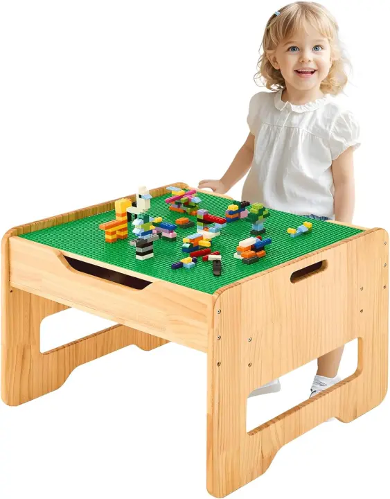 Juego de Mesa y Silla Montessori de Altura Ajustable para Edades 1-3, de Madera Maciza para Niños Pequeños, para Leer/Comer/Jugar - Natural - 1