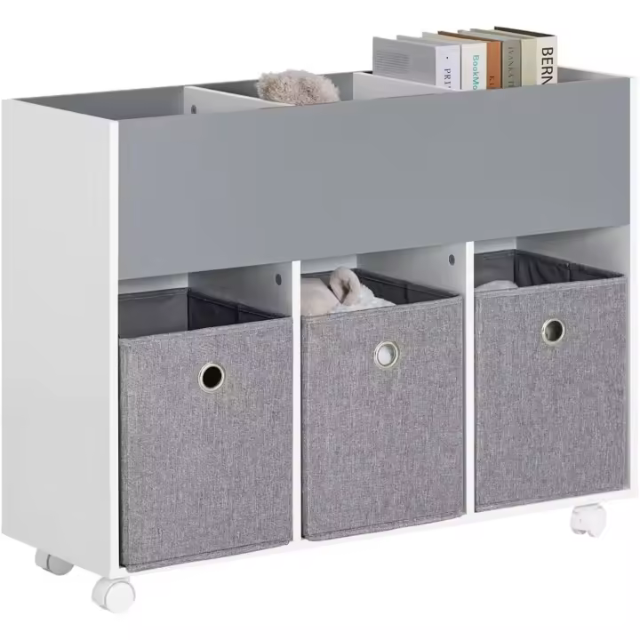Librería Infantil 3 Compartimientos AbiertosJuguetes Multifuncional 3 Cestas 80 x 30 x 63 cm Gris ES - 1
