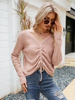 Suéter de manga larga con cuello en V, suéter Sexy de Color sólido Irregular con cordón, Top de otoño e invierno, nuevo - details 3