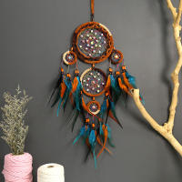 Atrapasueños de cinco anillos con lazo indio creativo para niña, atrapasueños, adornos colgantes para el hogar, flecos de plumas dobles - details 1
