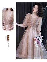 Vestido de dama de honor de color champán de alta gama, ligero y lujoso de noche de estilo francés para mujer, socialité, hada y noble, puede ser - details 13