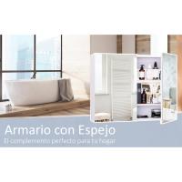 Armario de Baño con Espejo Armario de Pared 2 Puertas con 3 Estantes Interiores Estilo Moderno