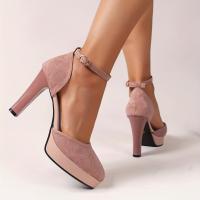 Zapatos De Tacón Alto con Plataforma Para mujer, Sandalias De Punta Abierta Y Correa De Tobillo De Color Sólido - details 8