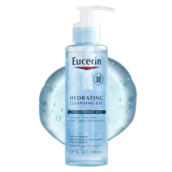 Gel limpiador hidratante Eucerin, gel de lavado facial diario y desmaquillante formulado con ácido hialurónico, botella de 6,8 oz - 1