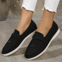 Nuevos mocasines planos de ante con punta redonda de talla grande para mujer, zapatos informales sin cordones - details 2