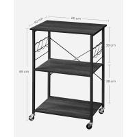 Estantería de Cocina con Ruedas, Carrito de Servicio de 3 Niveles, Estantería para Microondas, Horno, Tostadora, Marco de Metal con 6 Ganchos, Marrón Rústico y Negro - details 11
