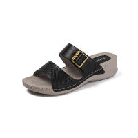 Sandalias de moda con tacón inclinado para mujer, nuevo conjunto con hebilla de cinturón, punta cuadrada, pantuflas de una sola pieza con dedos expuestos y tacones altos - details 1