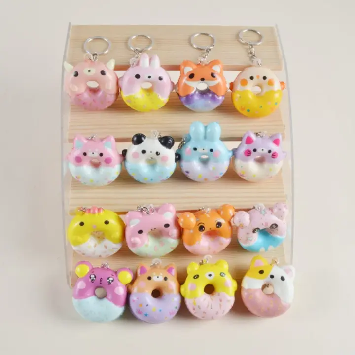 Llavero elástico para apretar Donuts, juguetes suaves, juguetes sensoriales para apretar animales, Panda de dibujos animados, llavero para Cupcakes de rebote lento - 1