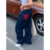 Pantalones vaqueros vintage Y2K para mujer con estampado de estrellas estéticas, pantalones largos de mezclilla de pierna recta sueltos, pantalones casuales de cintura baja - details 9