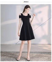 Vestido de Verano de Cintura Delgada Estilo Hpburn en Negro Cinturón Adelgazante Manga Corta - details 9