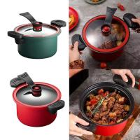 Olla a presión con tapa de 3.5L, con revestimiento antiadherente, antiquemaduras, mango de dos orejas, olla de estofado, fondo plano rojo y verde, microolla a presión - details 4