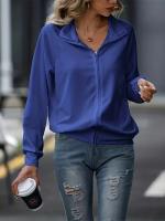 Chaqueta De Cuello Bandeo Para Mujer Con Cierre De Cremallera Y Estilo Deportivo Color Sólido Sudadera Suelta De Invierno - details 5