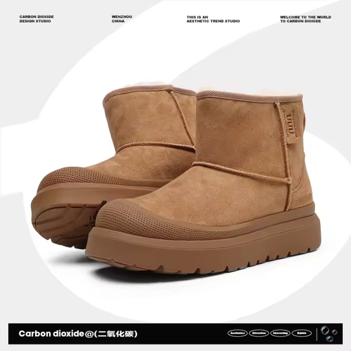 Botas de nieve pareja botas de algodón redondas cuero mate engrosado fondo grueso caliente tubo medio - 1