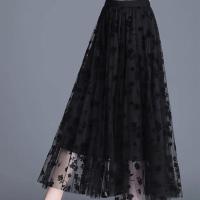 Falda informal elegante que combina con todo para mujer, falda acampanada de oficina de tendencia de verano para mujer, Falda plisada de lunares de malla dulce con cintura alta elástica - details 9