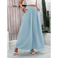 Pantalones Haruku clásicos de verano de pierna ancha sueltos con cintura elástica azul para mujer - details 3