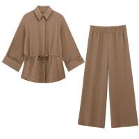 Conjunto de Dos Piezas para Mujer OUWU Camisa Tipo Kimono con Cordones Top y Cintura Elástica - details 1