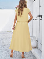Conjunto de falda y top sin mangas de color sólido, elegante e informal para mujer, primavera verano - details 14