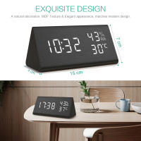 Reloj Digital creativo, pantalla LED electrónica de madera, detección de temperatura y humedad, despertador para dormitorio - details 4
