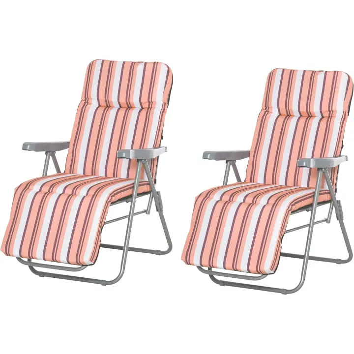 2 Tumbonas Plegables Jardín Sillas Gravedad Cero Acero con Cojín Acolchado Respaldo Ajustable en 5 Posiciones y Reposapiés 60x75x50102 cm Rayas Azul - 1