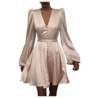Elegante Vestido Mini de Cintura de Guapa Color Sólido, Diseño de Botones, Estilo Francés, Moda para Mujeres - details 1