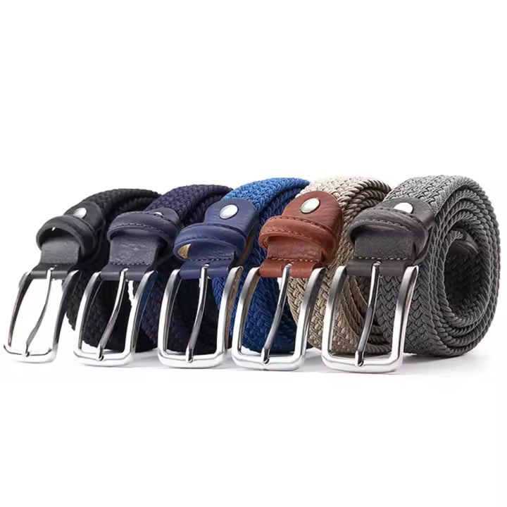 Cinturón elástico tejido para hombre y niña,3.3-3.4 CM de ancho, azul, negro, marrón, regalo de lujo, accesorios para vaqueros - 1