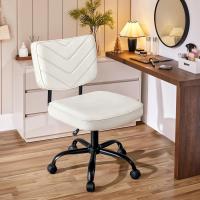 Oficina Ergonómica con Ruedas, Piel Sintética, Silla de Escritorio sin Brazos con Altura Ajustable para Estudio y Dormitorio, Color Blanco - details 1
