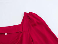 OUWU- 2025 Nuevos Vestidos De Manga Larga Con Cuello Cuadrado Rojo Vestido Midi De Primavera De Estilo Europeo Y Americano Para Mujer - details 1