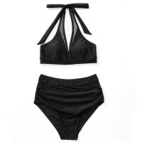 Conjunto de Bikini de Cintura Alta Traje de Baño Negro Ajustable para Mujeres Control de Barriga - details 3