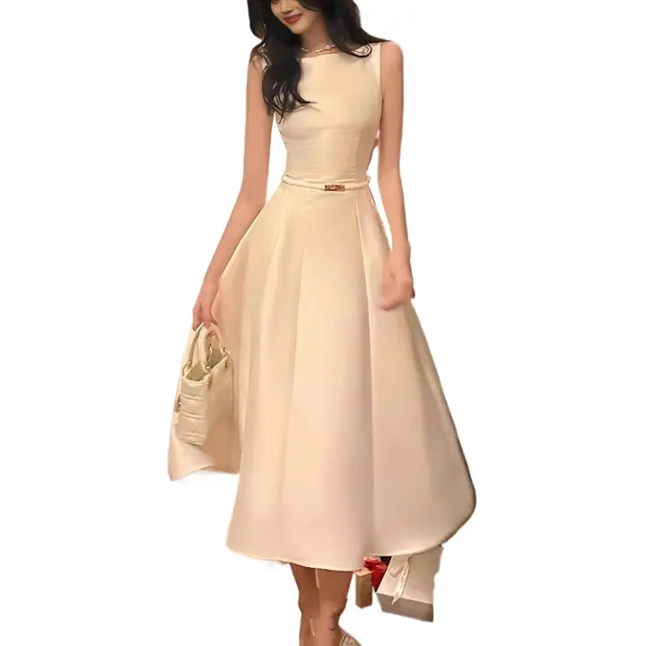 Elegante Vestido Blanco Francés Diseño de Alta Gama Perfecto para Fiestas Estilo Cinturón de Reina - 1