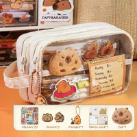 Estuche para lápices bonito, estuche transparente para lápices multicapa, estuche para lápices Capybara de gran capacidad, estuche para lápices con apertura amplia para niños - details 2