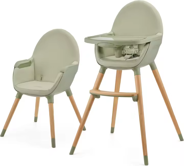 bebé 2 en 1, Silla Infantil, Trona portatil, Patas de Madera, Bandeja Ajustable, Fácil de limpiar, para niños, Beige - 1