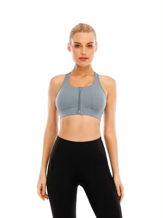 Top corto de manga corta para mujer, camisa deportiva de Yoga, color azul gris - 1