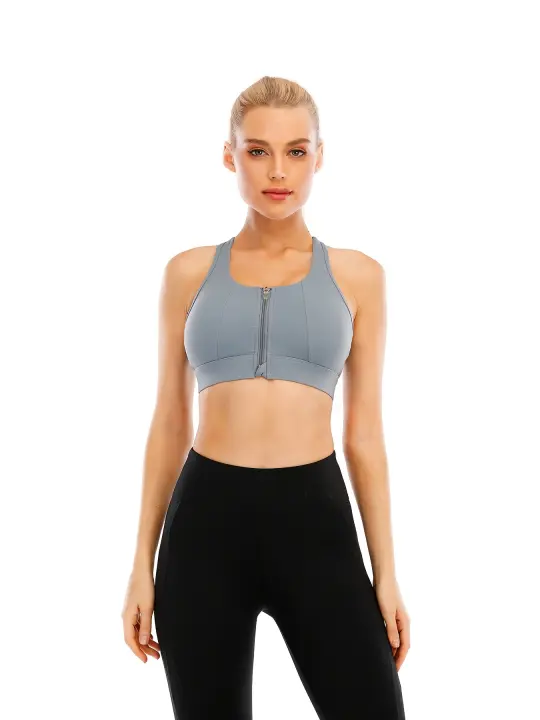 Top corto de manga corta para mujer, camisa deportiva de Yoga, color azul gris - 1