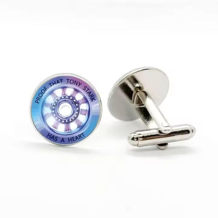 Corazones a prueba de balas de Tony Stark, gemelos de camisa con fotografías de cúpula de cristal de alta calidad, joyería de moda para hombre - 1